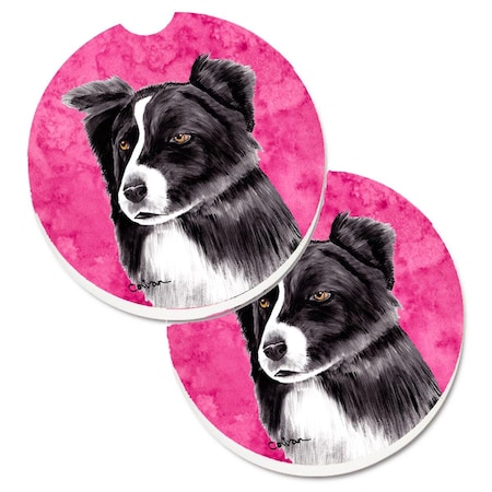 Carolines Treasures Pink Border Collie  Cup Holder Car Coaster, PK2 SC9138PKCARC